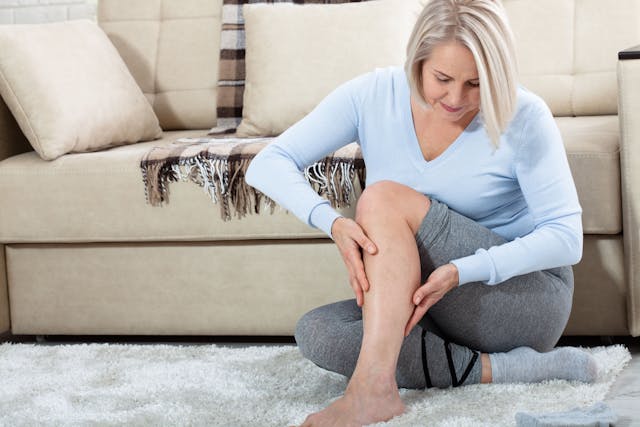 Middle-aged woman suffering from pain in leg at home, closeup | Image Credit: © Missty - stock.adobe.com
